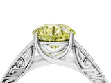White gold Fancy Yellow Round  Cut Solitaire Engraved Band with Four-Prong Setting_4