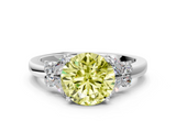White gold Fancy Yellow Round  Cut Solitaire Floral Diamond Ring with Four-Prong Setting