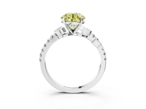 White gold Fancy Yellow Round Cut Solitaire Leaf-Inspired Diamond Ring with Pavé Band and Four-Prong Setting_15