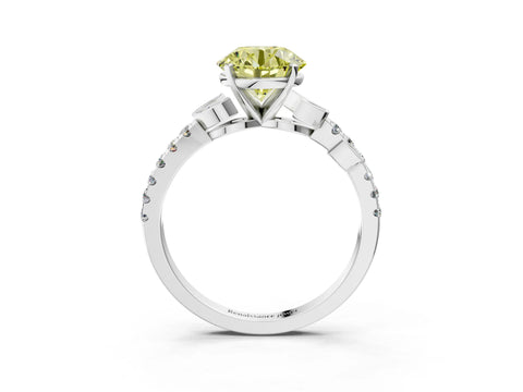 White gold Fancy Yellow Round Cut Solitaire Leaf-Inspired Diamond Ring with Pavé Band and Four-Prong Setting_3