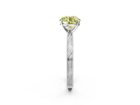 White gold Fancy Yellow Round Cut Solitaire Milgrain Engraved Band with Four-Prong Setting_14