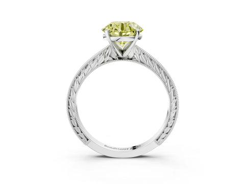 White gold Fancy Yellow Round Cut Solitaire Milgrain Engraved Band with Four-Prong Setting_15