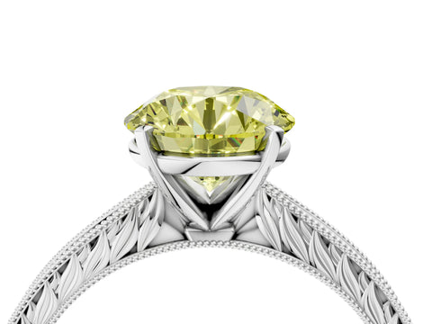 White gold Fancy Yellow Round Cut Solitaire Milgrain Engraved Band with Four-Prong Setting_16