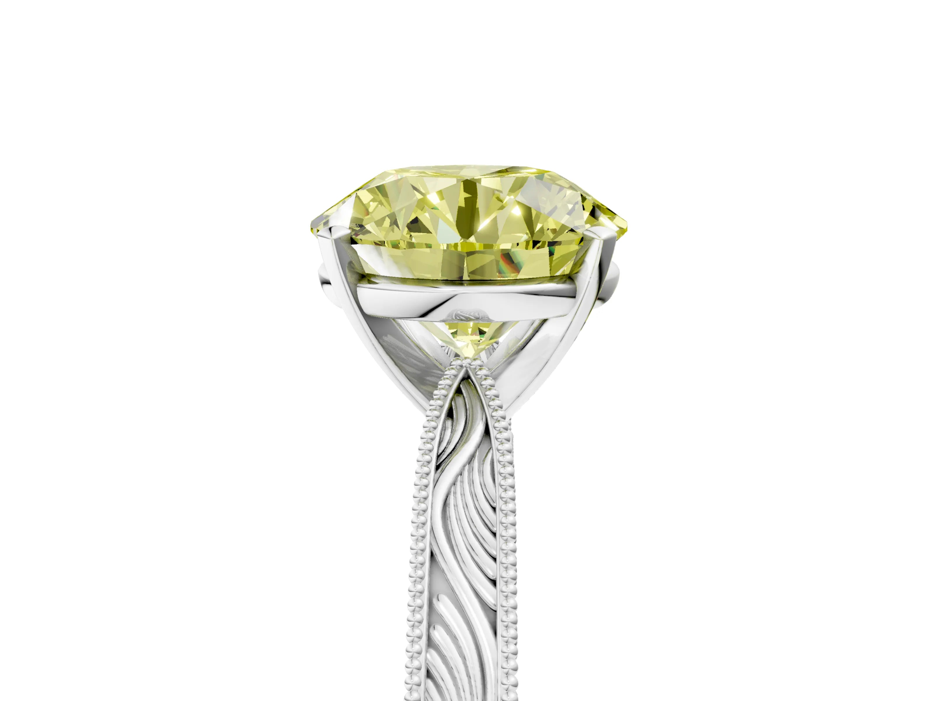 White gold Fancy Yellow Round Cut Solitaire Milgrain Engraved Band with Four-Prong Setting_17
