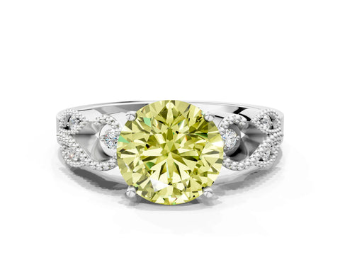 White gold Fancy Yellow Round Cut Solitaire Milgrain Leaf Band with Prong Setting_12