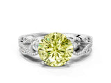 White gold Fancy Yellow Round Cut Solitaire Milgrain Leaf Band with Prong Setting_12