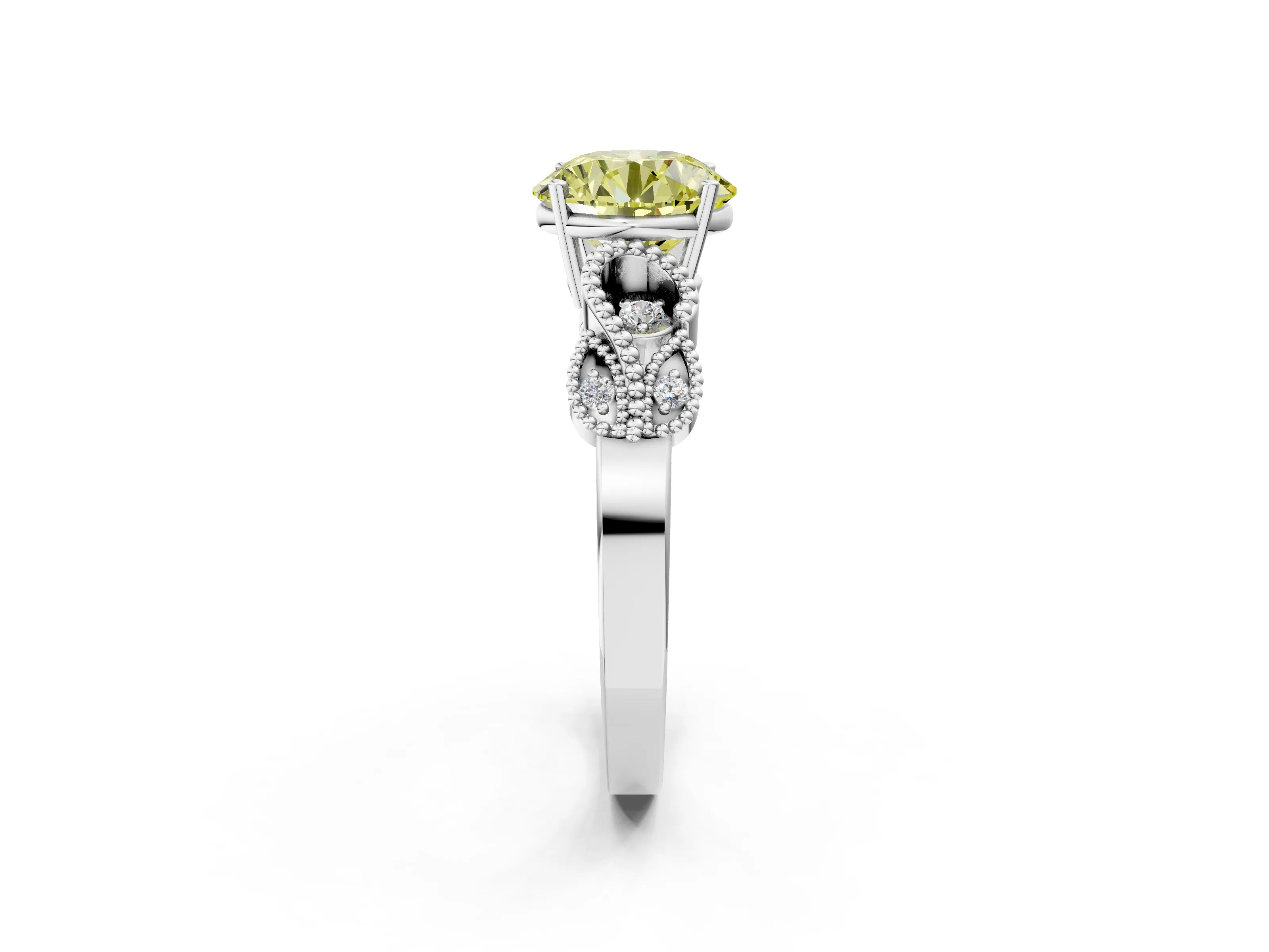 White gold Fancy Yellow Round Cut Solitaire Milgrain Leaf Band with Prong Setting_14