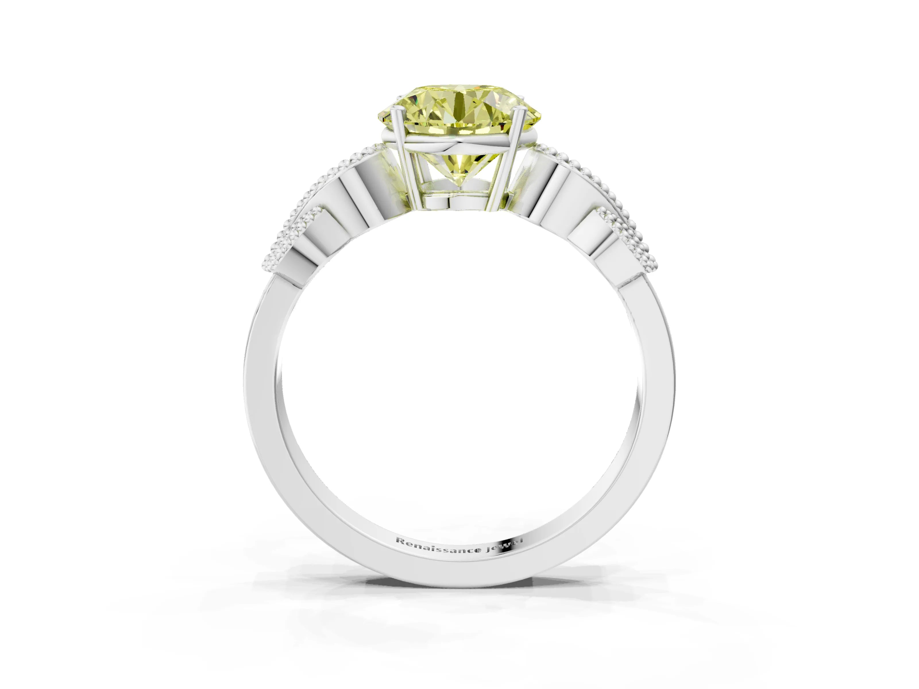 White gold Fancy Yellow Round Cut Solitaire Milgrain Leaf Band with Prong Setting_15