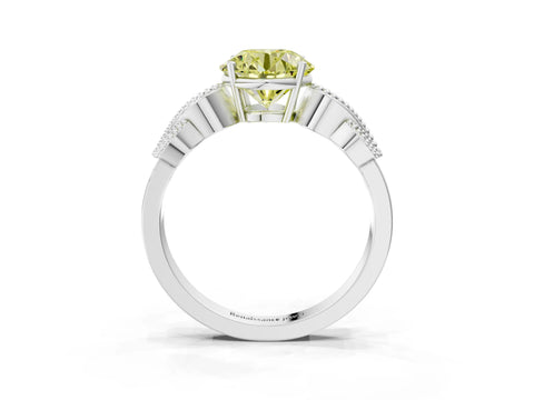 White gold Fancy Yellow Round Cut Solitaire Milgrain Leaf Band with Prong Setting_15