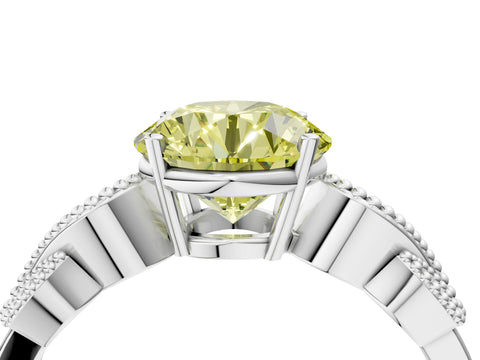 White gold Fancy Yellow Round Cut Solitaire Milgrain Leaf Band with Prong Setting_16