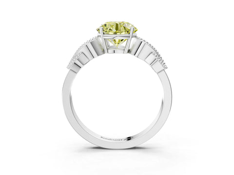 White gold Fancy Yellow Round Cut Solitaire Milgrain Leaf Band with Prong Setting_3