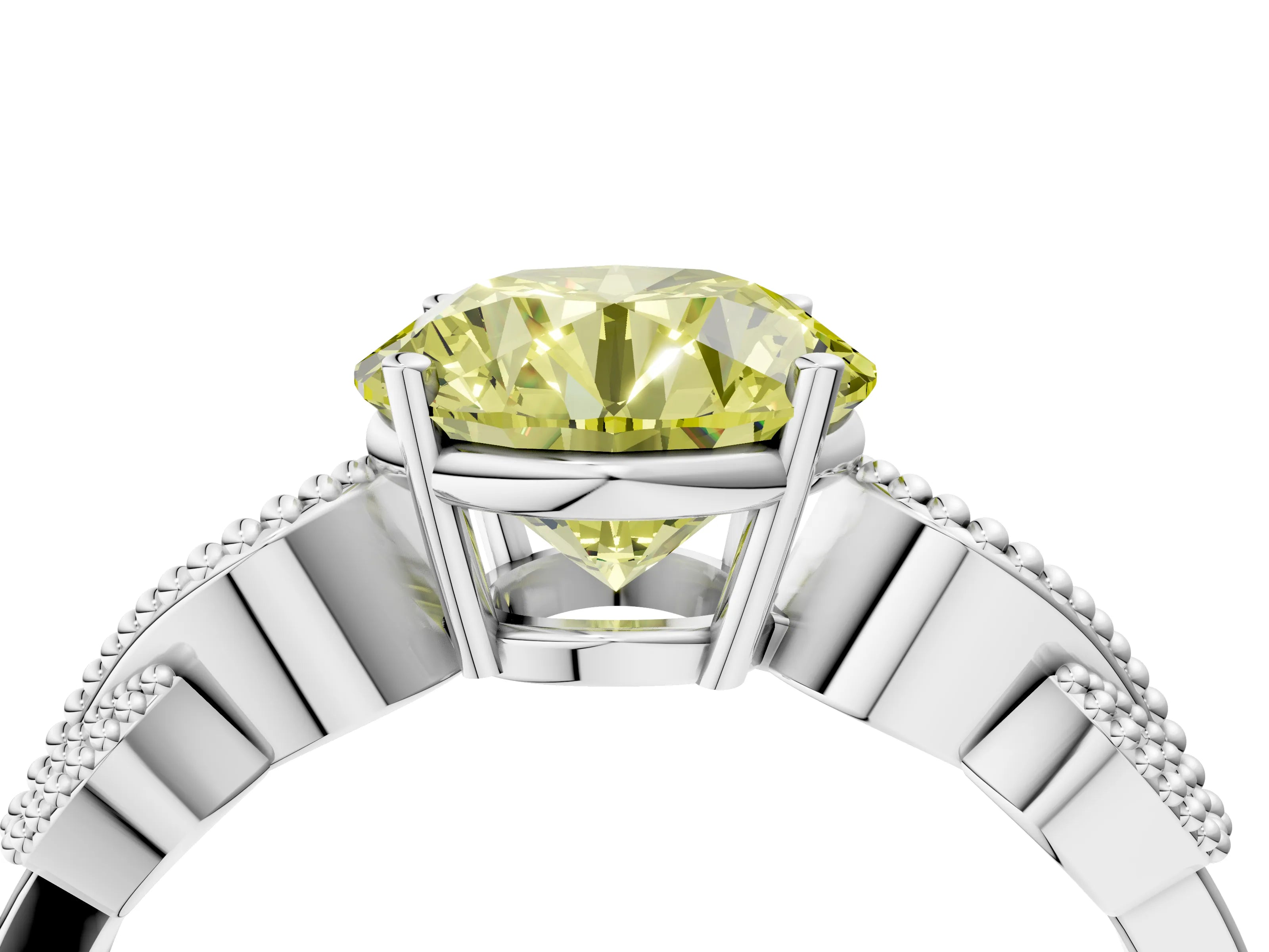 White gold Fancy Yellow Round Cut Solitaire Milgrain Leaf Band with Prong Setting_4