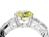 White gold Fancy Yellow Round Cut Solitaire Princess Side Stone Engraved Band Prong Setting Ring_16