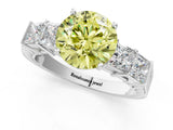 White gold Fancy Yellow Round Cut Solitaire Princess Side Stone Engraved Band Prong Setting Ring_1