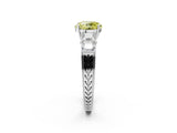 White gold Fancy Yellow Round Cut Solitaire Princess Side Stone Engraved Band Prong Setting Ring_2