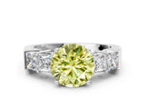 White gold Fancy Yellow Round Cut Solitaire Princess Side Stone Engraved Band Prong Setting Ring_24