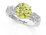 White gold Fancy Yellow Round Cut Solitaire Princess Side Stone Engraved Band Prong Setting Ring_25