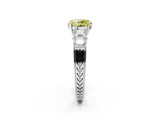 White gold Fancy Yellow Round Cut Solitaire Princess Side Stone Engraved Band Prong Setting Ring_26