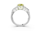 White gold Fancy Yellow Round Cut Solitaire Princess Side Stone Engraved Band Prong Setting Ring_27