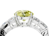 White gold Fancy Yellow Round Cut Solitaire Princess Side Stone Engraved Band Prong Setting Ring_28