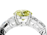 White gold Fancy Yellow Round Cut Solitaire Princess Side Stone Engraved Band Prong Setting Ring_4