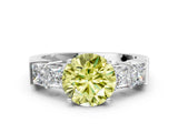 White gold Fancy Yellow Round Cut Solitaire Princess Side Stone Engraved Band Prong Setting Ring