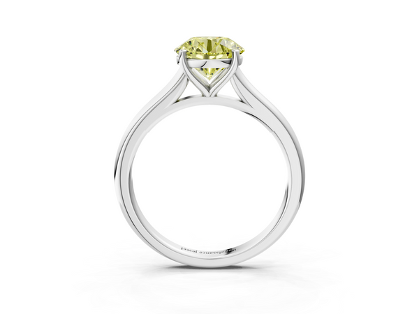 White gold Fancy Yellow Round  Cut Solitaire Ring with Cathedral Band and Four-Prong Setting