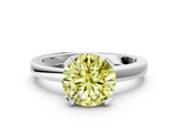 White gold Fancy Yellow Round  Cut Solitaire Ring with Four-Prong Setting and Classic Band