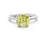 White gold Fancy Yellow Round  Cut Solitaire Ring with Thin Band and Four-Prong Setting