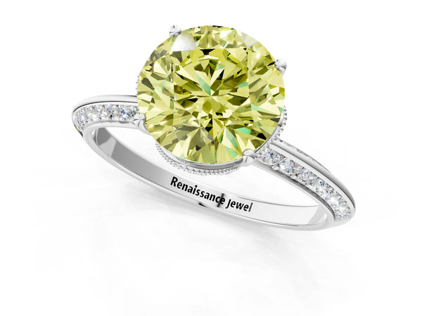 White Gold Round Graduated Pave Engagement Ring Setting for Fancy Yellow Center