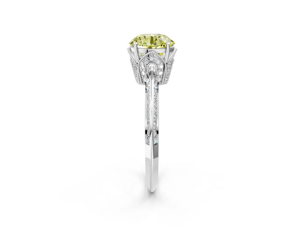 White Gold Round Graduated Pave Engagement Ring Setting for Fancy Yellow Center