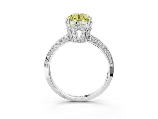 White Gold Round Graduated Pave Engagement Ring Setting for Fancy Yellow Center