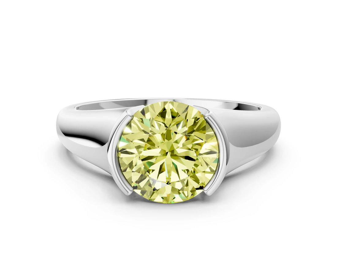White gold Fancy Yellow Round Cut Solitaire Tension Set Diamond Ring with Split Shank Band_24