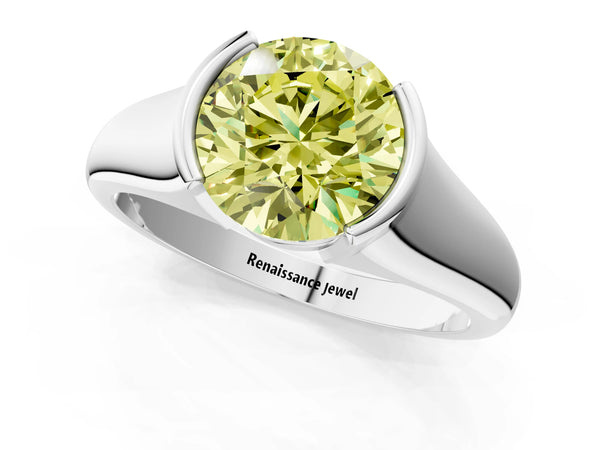 Platinum Fancy Yellow Round Cut Solitaire Tension Set Diamond Ring with Split Shank Band