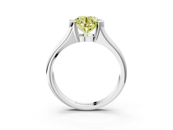 Platinum Fancy Yellow Round Cut Solitaire Tension Set Diamond Ring with Split Shank Band