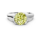 White gold Fancy Yellow Round Cut Solitaire Tension Set Diamond Ring with Split Shank Band