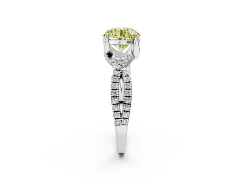 White gold Fancy Yellow Round Cut Solitaire Twist Pave Diamond Engagement Ring with Prong Setting_2