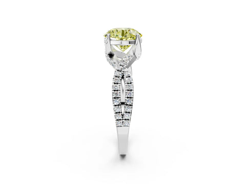 White gold Fancy Yellow Round Cut Solitaire Twist Pave Diamond Engagement Ring with Prong Setting_2