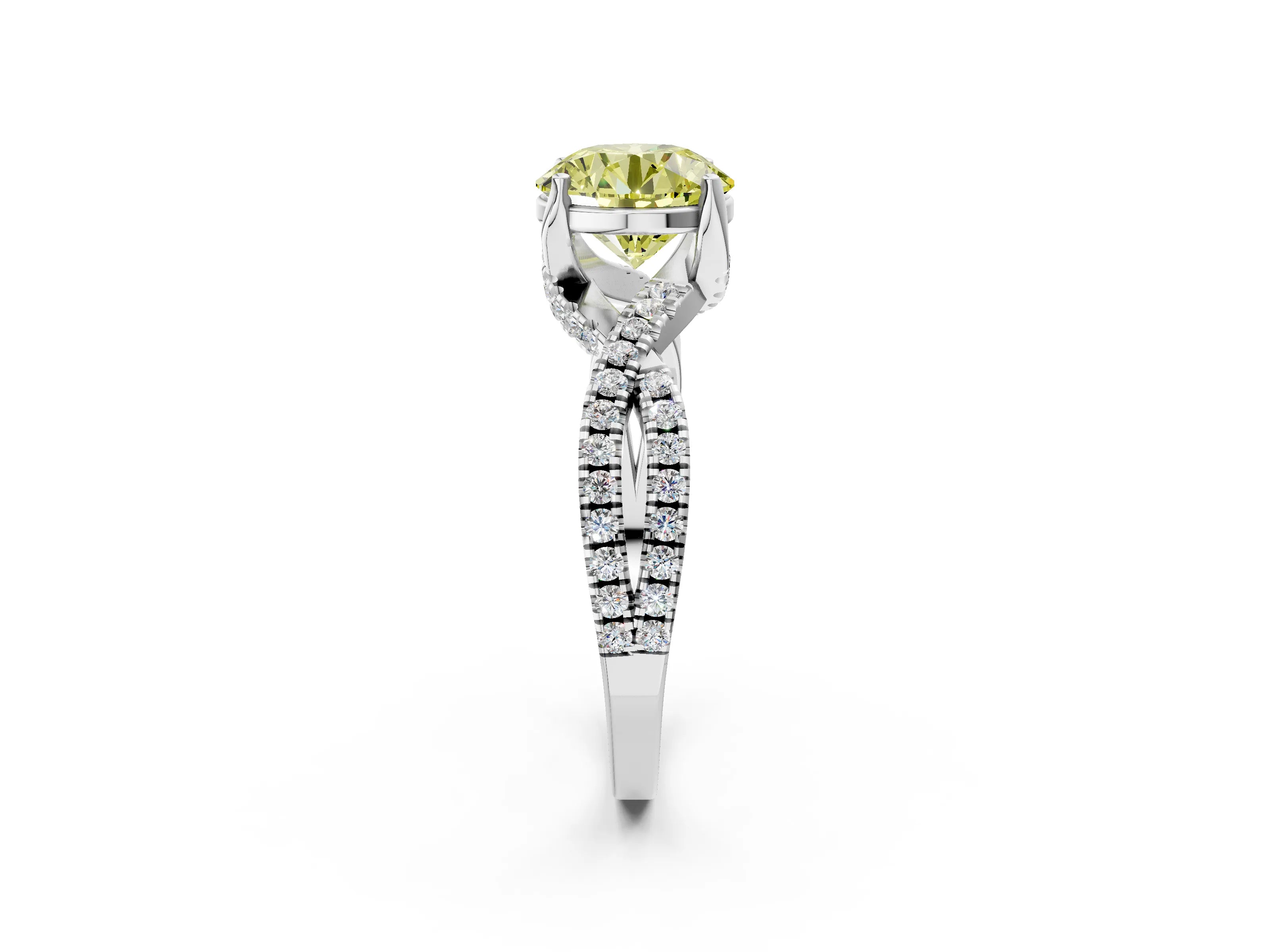 White gold Fancy Yellow Round Cut Solitaire Twist Pave Diamond Engagement Ring with Prong Setting_38