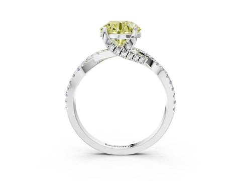 White gold Fancy Yellow Round Cut Solitaire Twist Pave Diamond Engagement Ring with Prong Setting_3