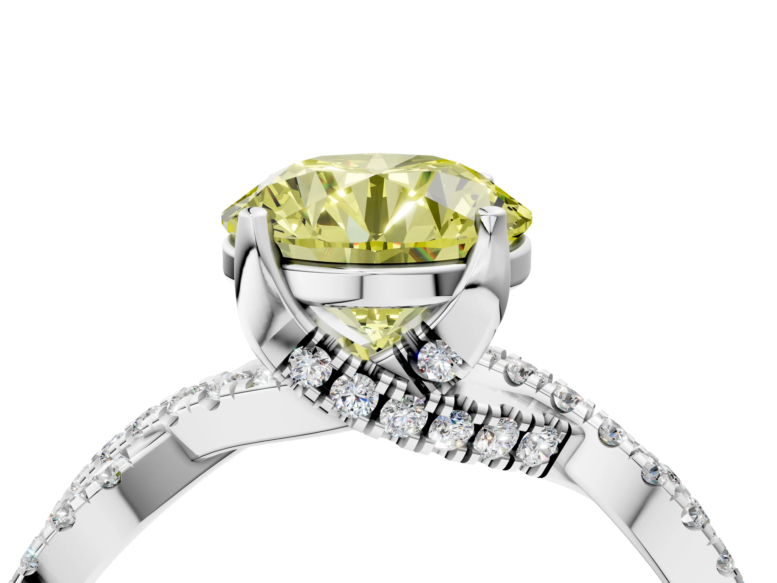 White gold Fancy Yellow Round Cut Solitaire Twist Pave Diamond Engagement Ring with Prong Setting_4