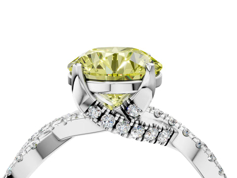 White gold Fancy Yellow Round Cut Solitaire Twist Pave Diamond Engagement Ring with Prong Setting_4