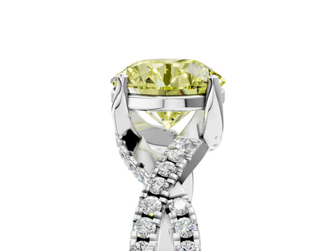 White gold Fancy Yellow Round Cut Solitaire Twist Pave Diamond Engagement Ring with Prong Setting_5