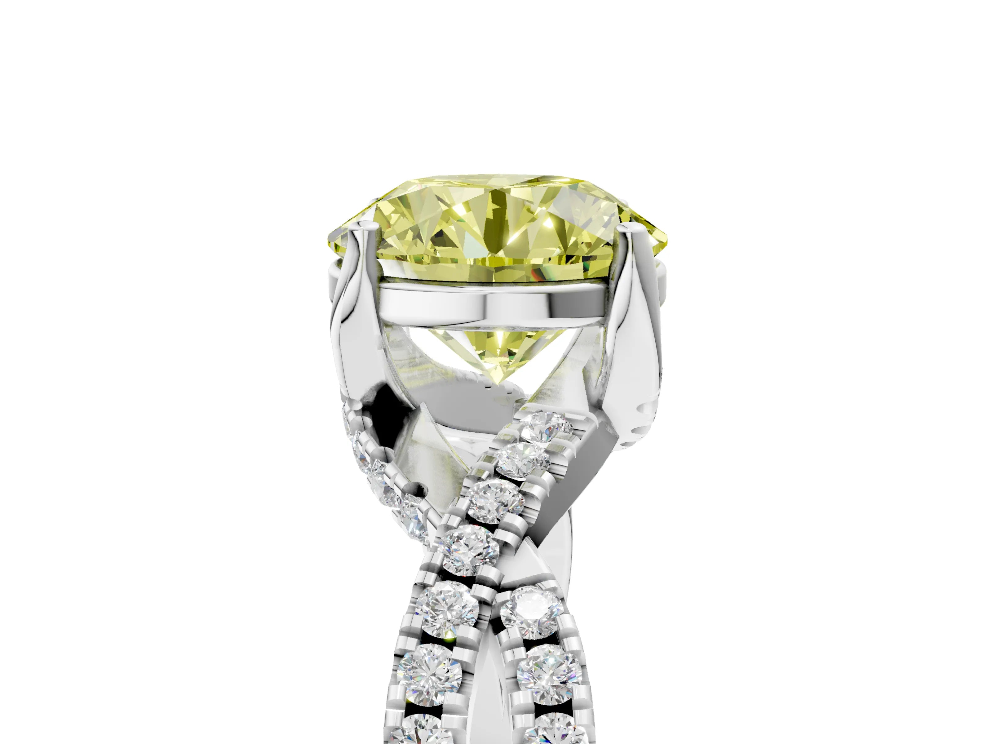 White gold Fancy Yellow Round Cut Solitaire Twist Pave Diamond Engagement Ring with Prong Setting_5
