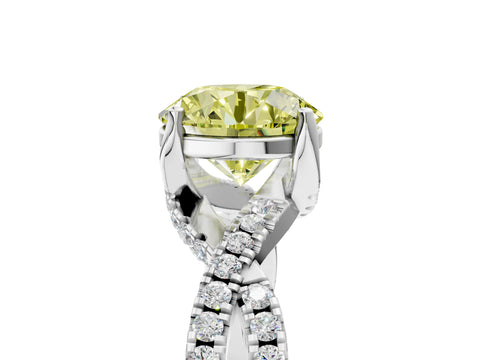 White gold Fancy Yellow Round Cut Solitaire Twist Pave Diamond Engagement Ring with Prong Setting_5