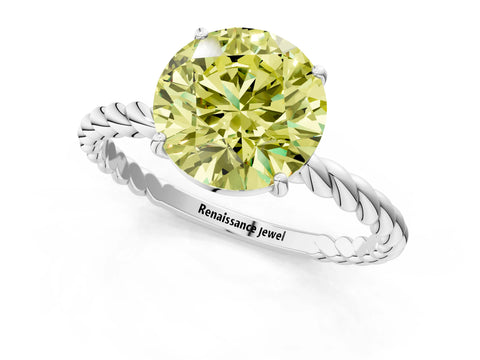 White gold Fancy Yellow Round Cut Solitaire Twisted Band 4-Prong Ring_25