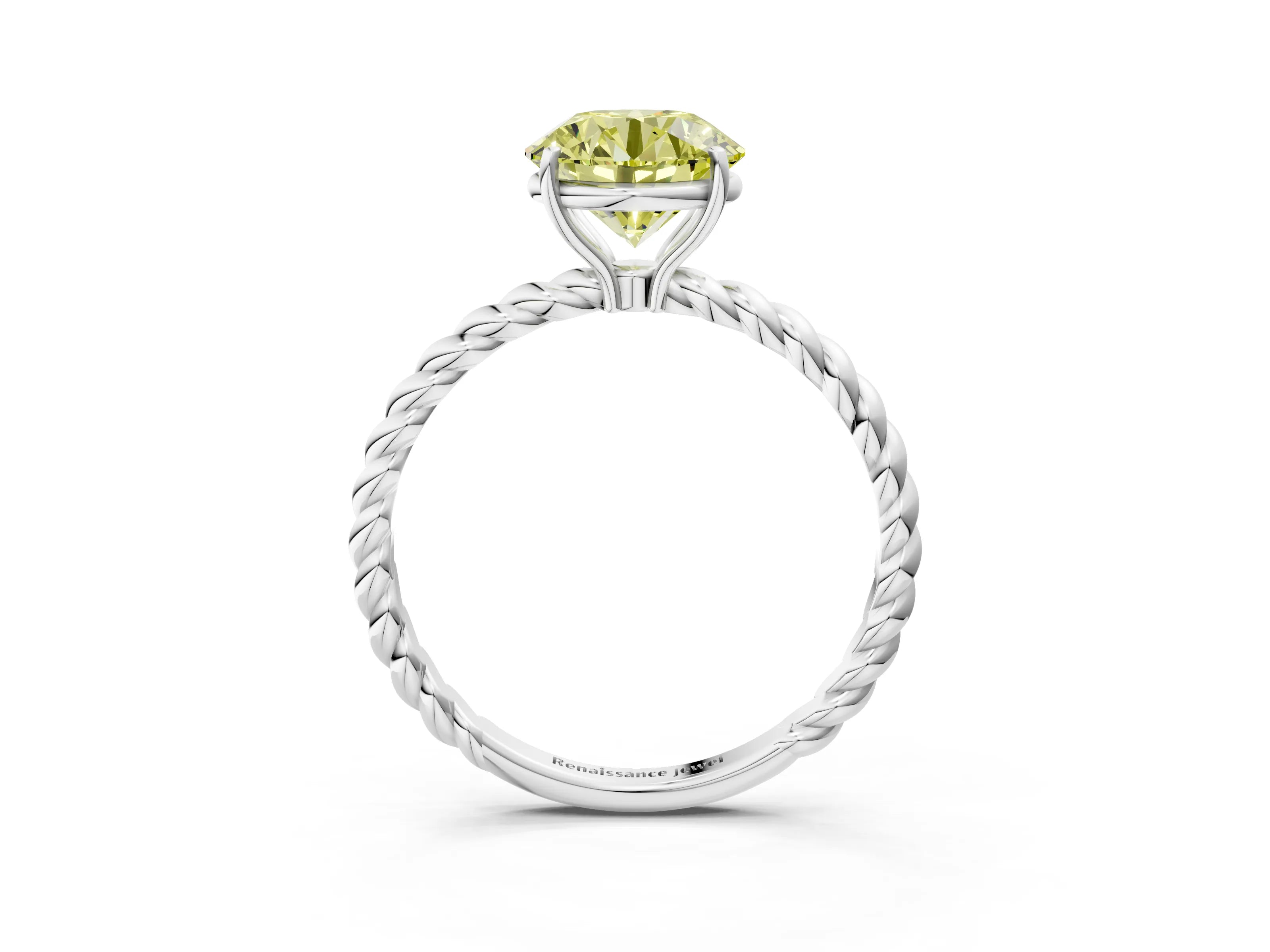 White gold Fancy Yellow Round Cut Solitaire Twisted Band 4-Prong Ring_27