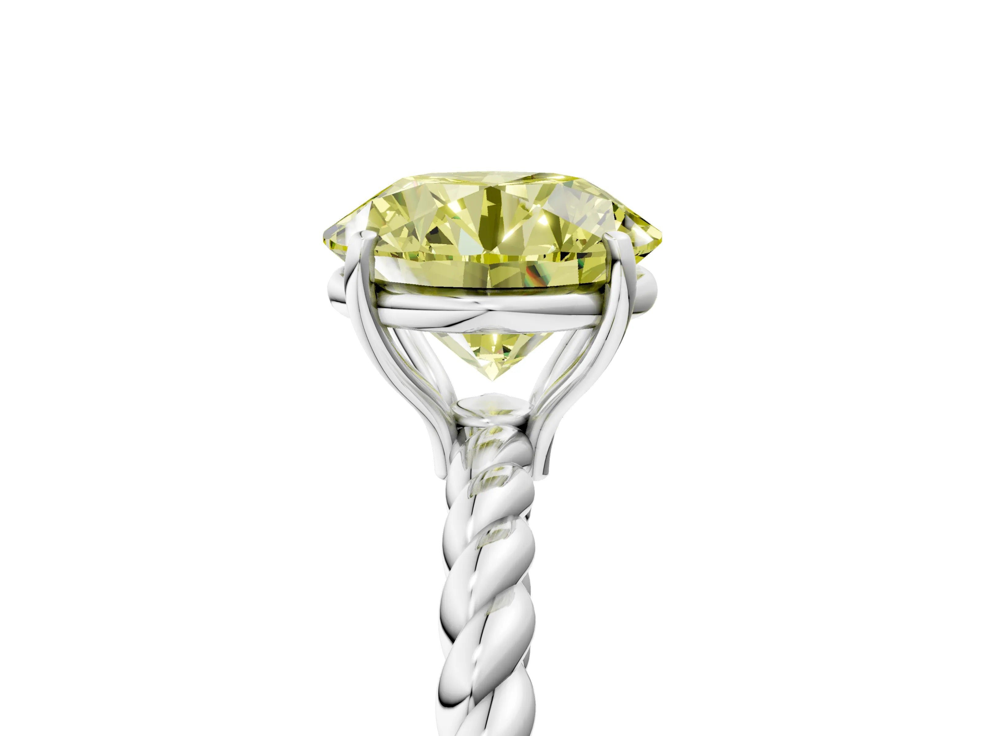 White gold Fancy Yellow Round Cut Solitaire Twisted Band 4-Prong Ring_29
