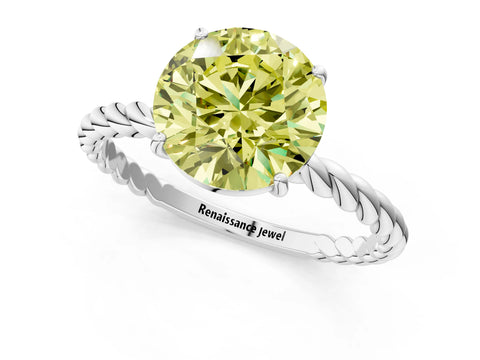 White gold Fancy Yellow Round Cut Solitaire Twisted Band 4-Prong Ring_33