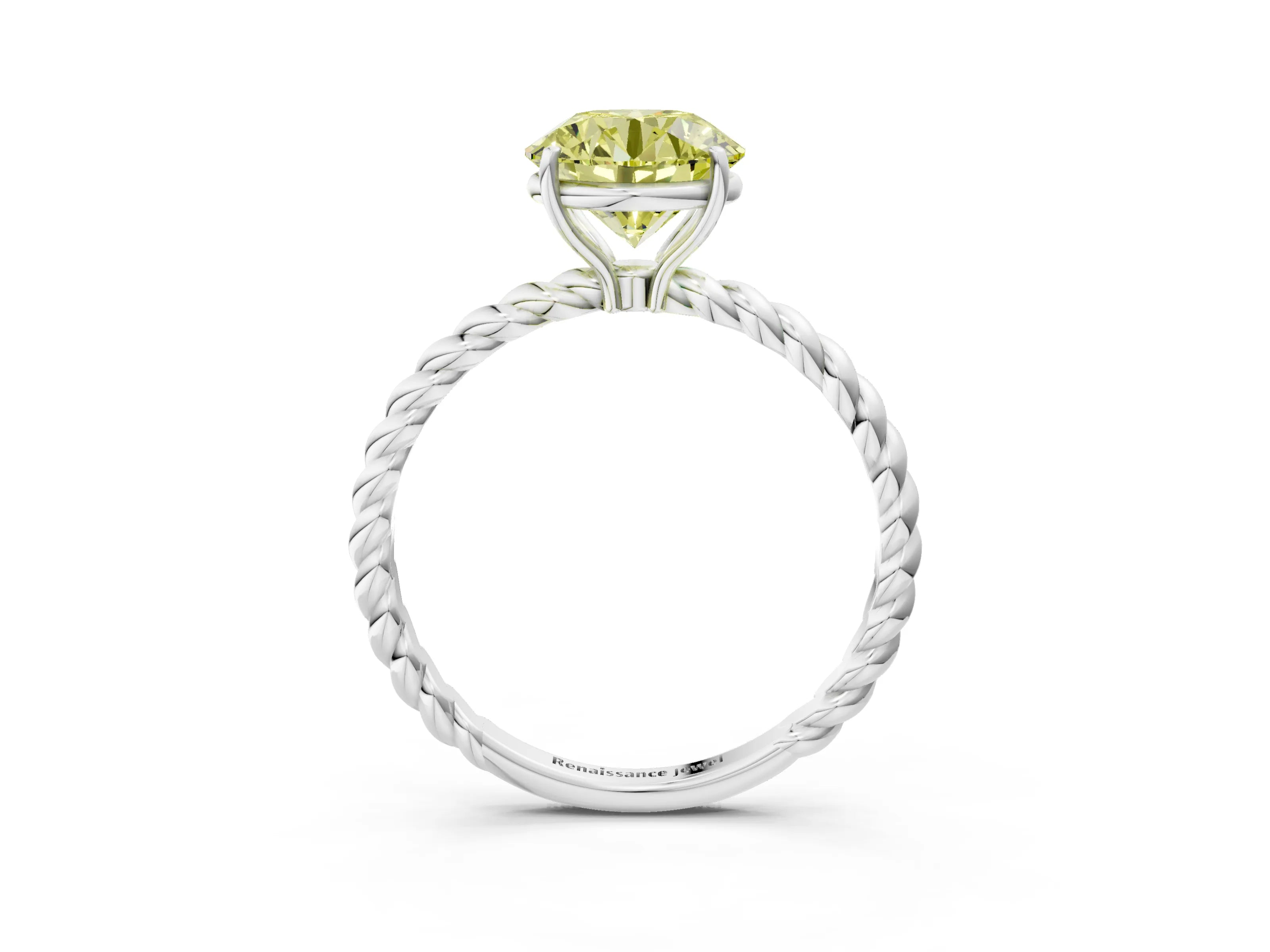 White gold Fancy Yellow Round Cut Solitaire Twisted Band 4-Prong Ring_35